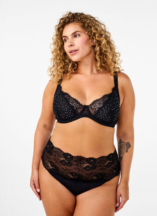 Zizzi Full dekning BH med rhinestener, Black, Model image number 3