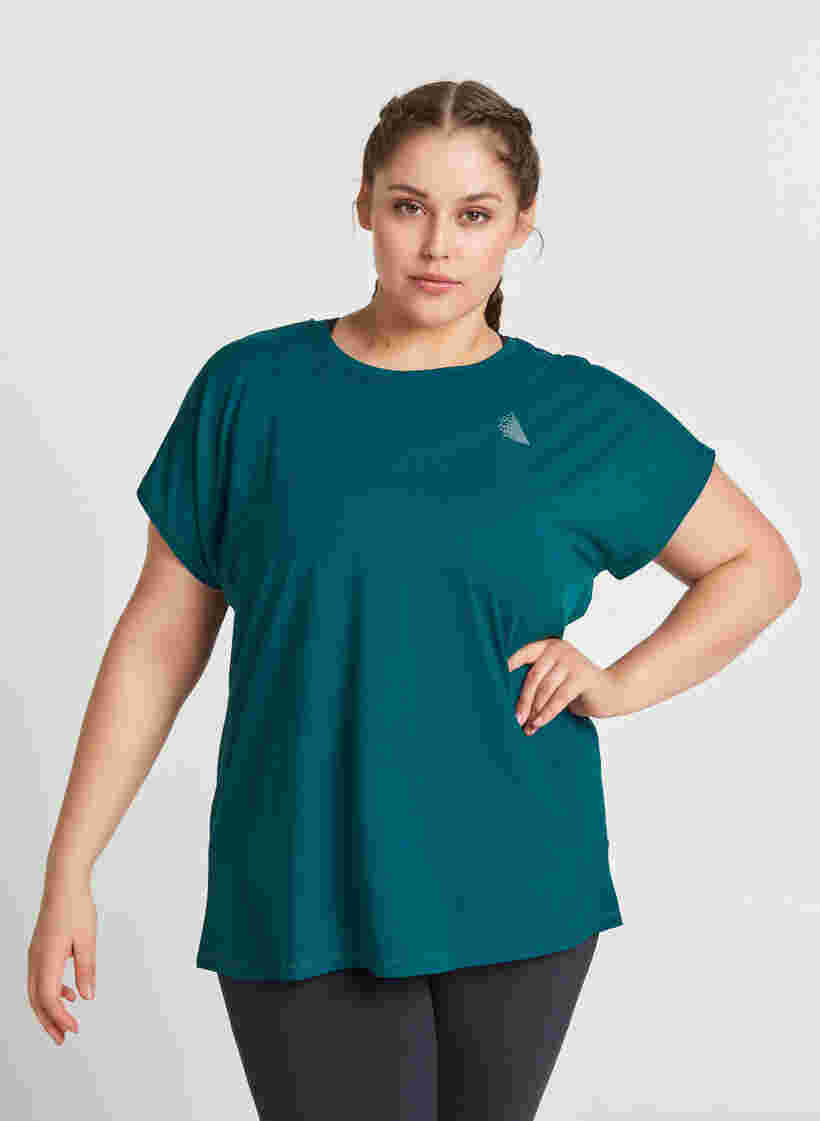 Ensfarget t-skjorte til trening, Deep Teal, Model