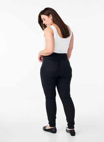 Zizzi Elastiske jeggings med høy midje, Svart, Model image number 1