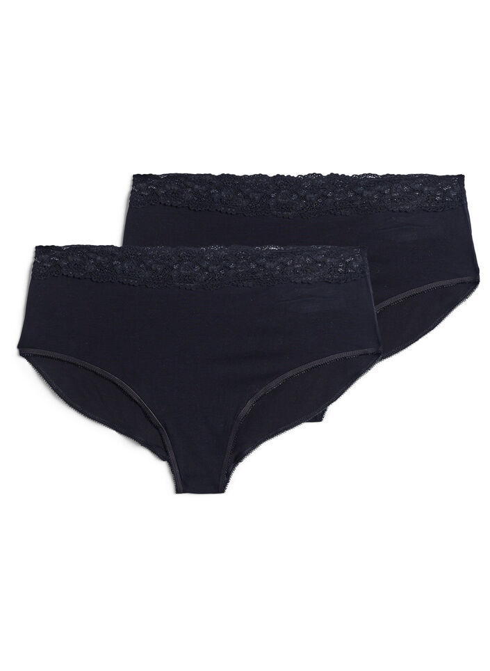 Bomullstruse med blonder, 2.stk, Svart, Packshot image number 1