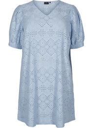 Kort kjole med v-hals og hullmønster, Cashmere Blue