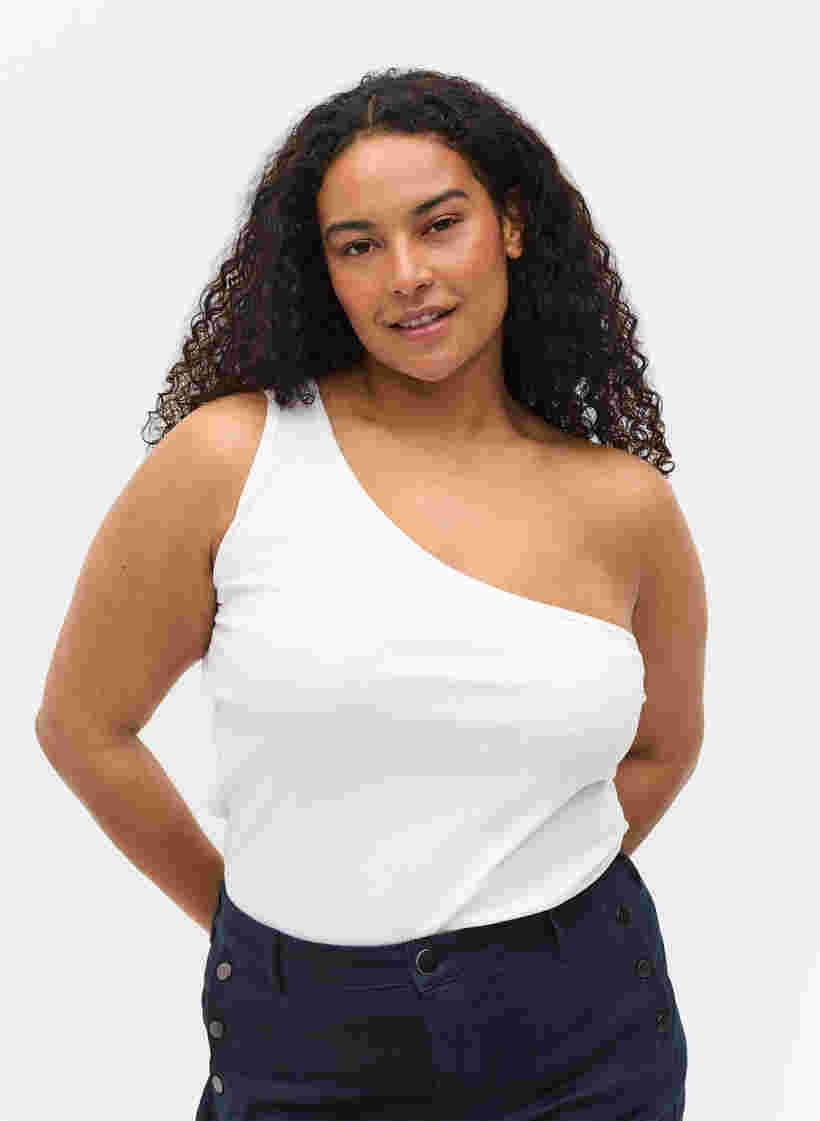 Topp med one-shoulder i bomull, Bright White, Model image number 0