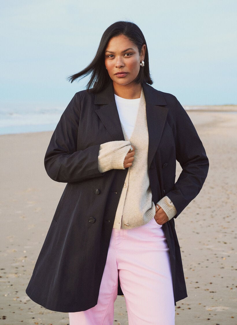 A-line v&aring;rjakke med dobbeltradede knapper, Svart, Image image number 0