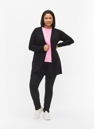 Lang strikkecardigan i viskoseblanding, Black, Model image number 2