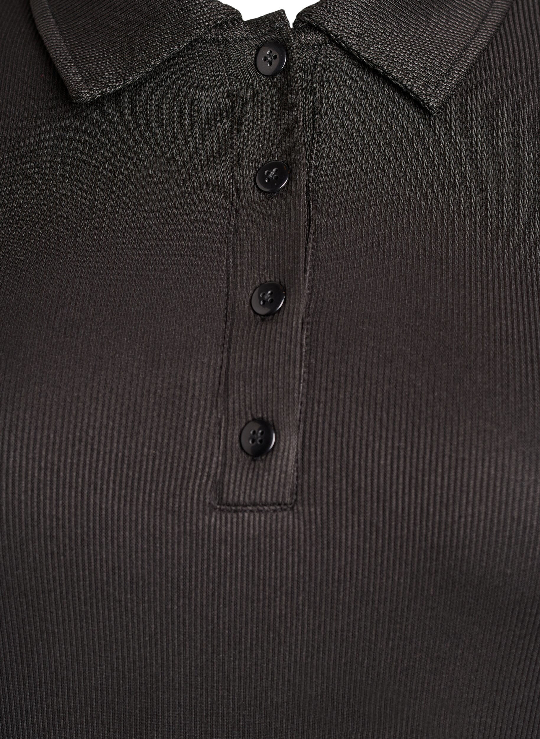 Zizzi Poloskjorte i myk ribb med lange ermer, Svart, Packshot image number 2