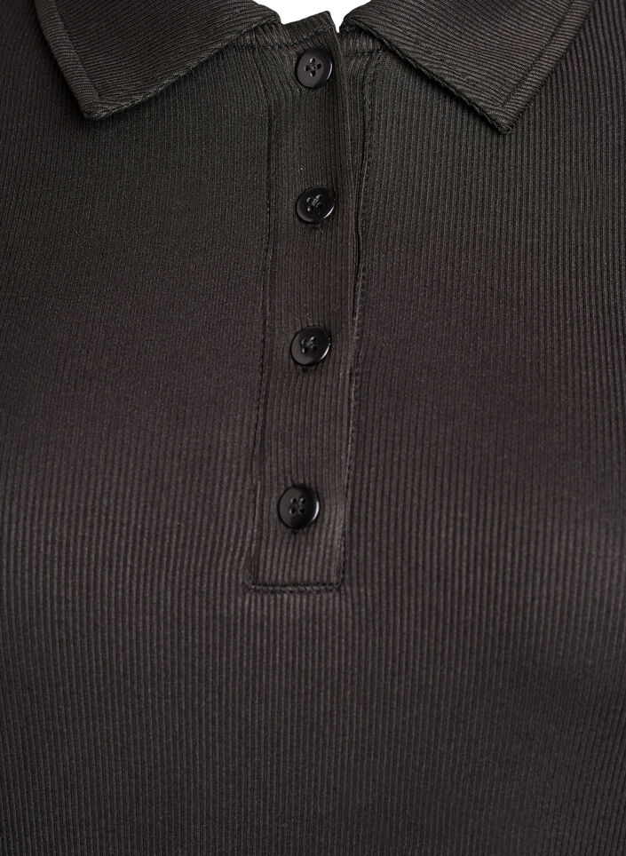 Poloskjorte i myk ribb med lange ermer, Svart, Packshot image number 2