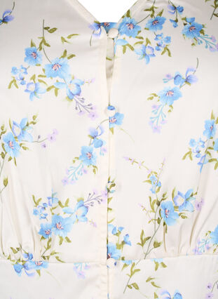 Blomstret satengbluse med puffermer, Off White Blue Fl., Packshot image number 2