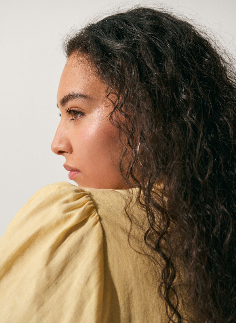 Skjortekjole i lin og viskose med knytebelte, Gul, Image image number 0