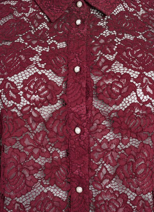 Zizzi Skjortebluse i blonde med perleknapper, Mørk Bordeaux, Packshot image number 2
