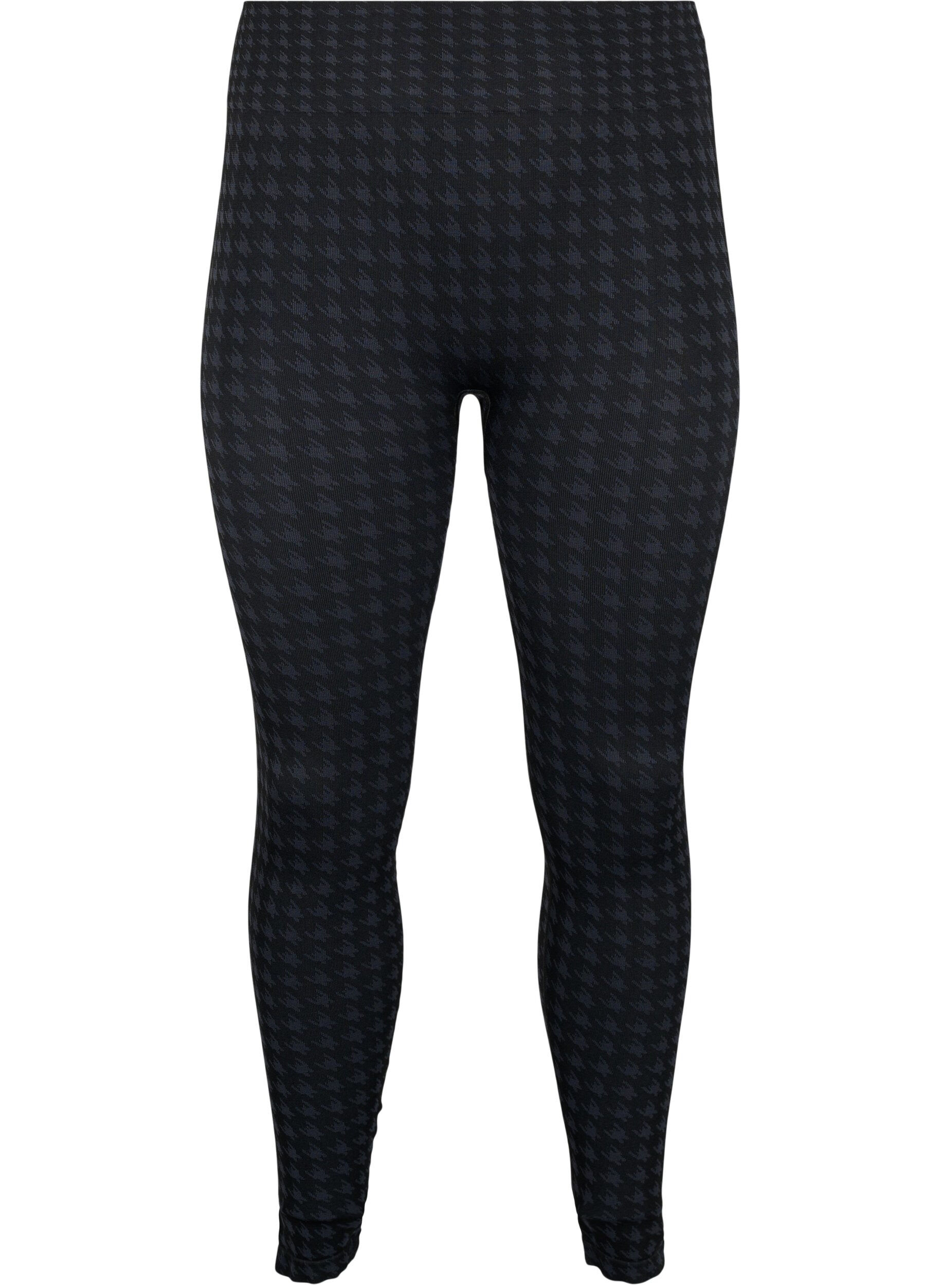 Zizzi S&oslash;ml&oslash;s leggings i houndstooth m&oslash;nster, Black w. Dark Grey, Packshot image number 0