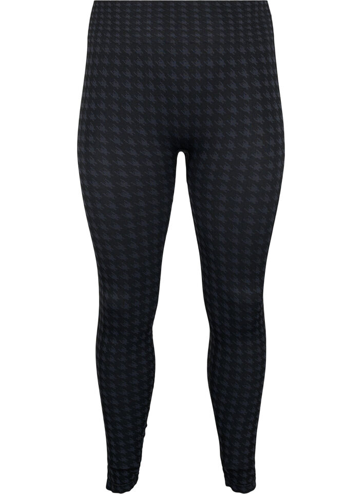 Sømløs leggings i houndstooth mønster, Black w. Dark Grey, Packshot image number 0
