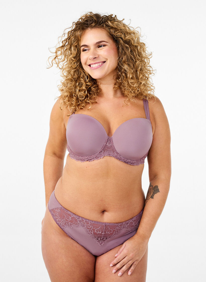 Formet BH med blonder og glatte skåler, Rosa, Model image number 1