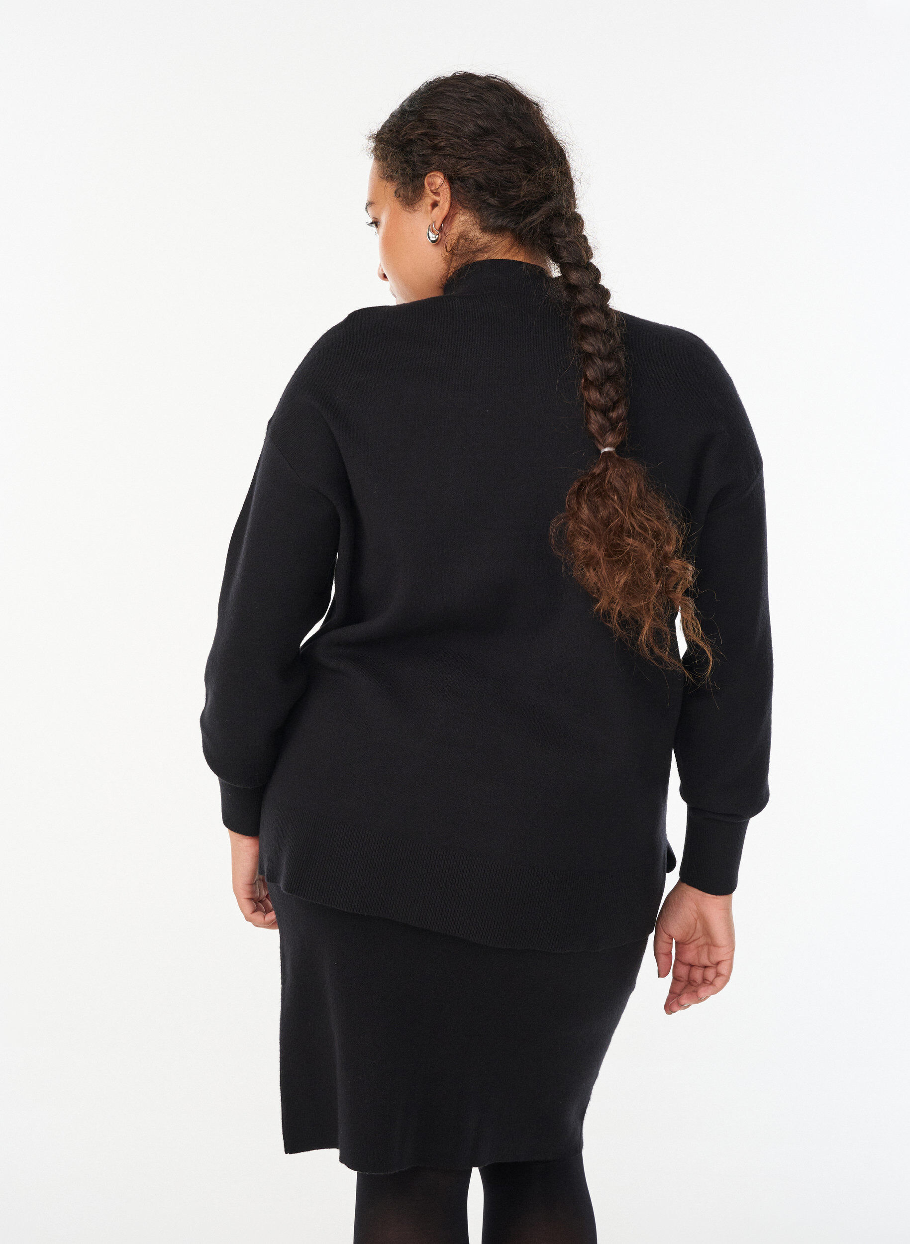 Zizzi Strikkebluse med h&oslash;y hals, Svart, Model image number 2