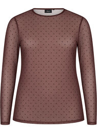 Mesh bluse med trykk, Brun