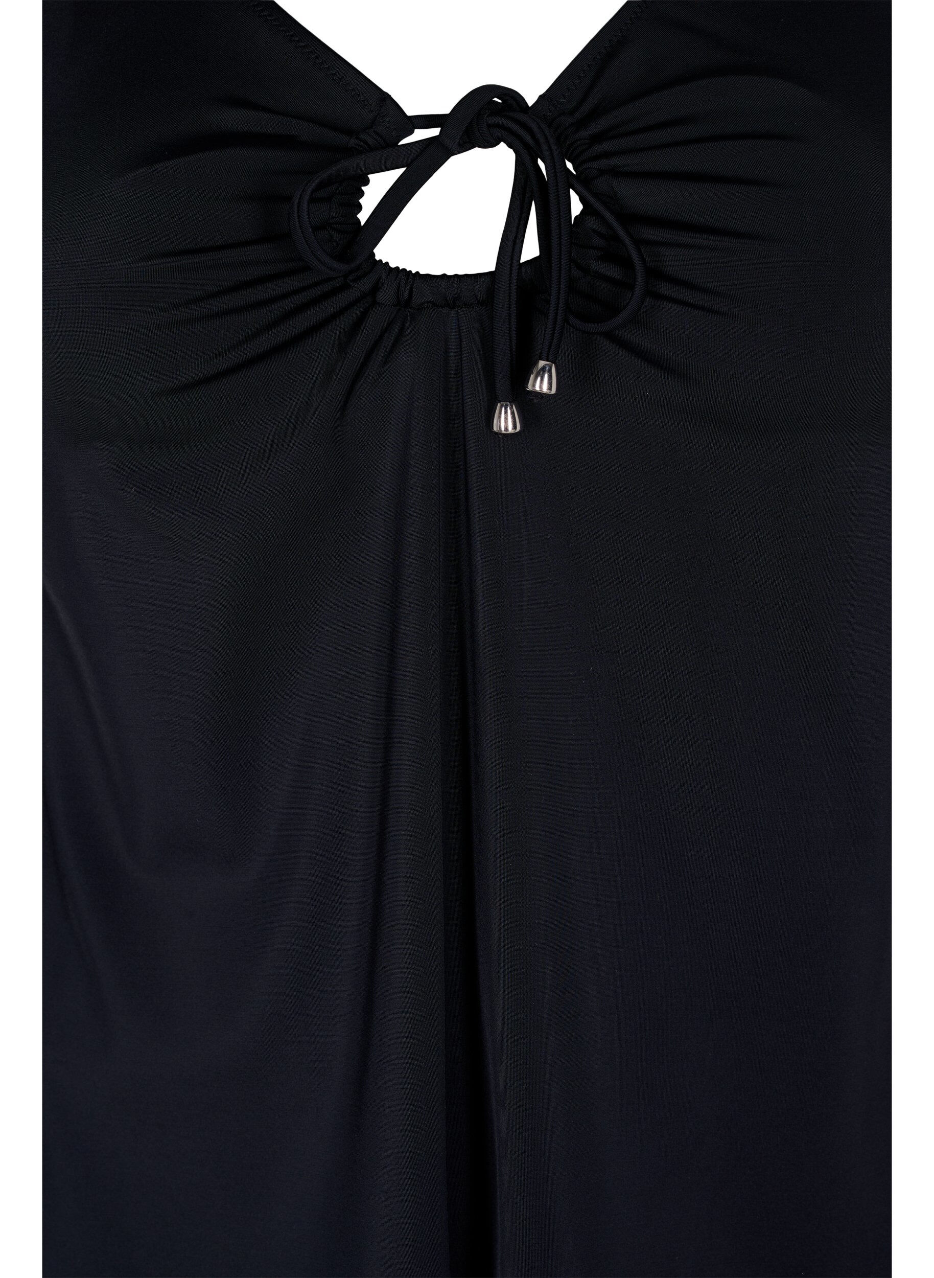 Zizzi Ensfarget tankini med sn&oslash;redetaljer, Black, Packshot image number 2