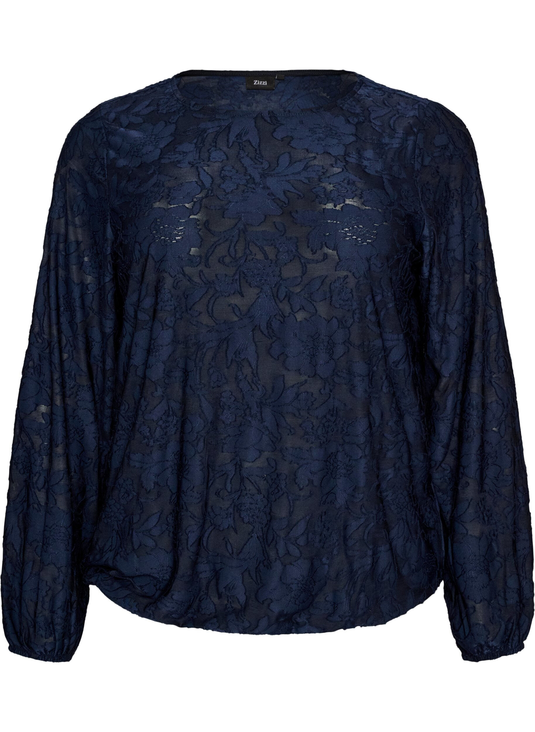 ZizziGjennomsiktig bluse med blomstertekstur og lange ermer, Bl&aring;, Packshot image number 0