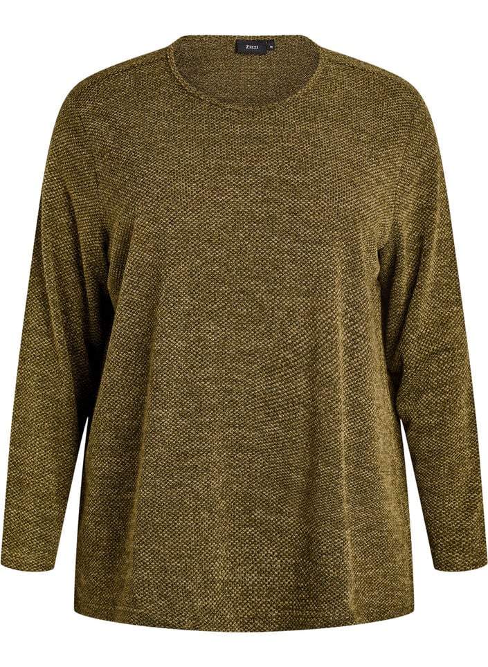 Langermet bluse med tekstur, Gr&oslash;nn, Packshot image number 0