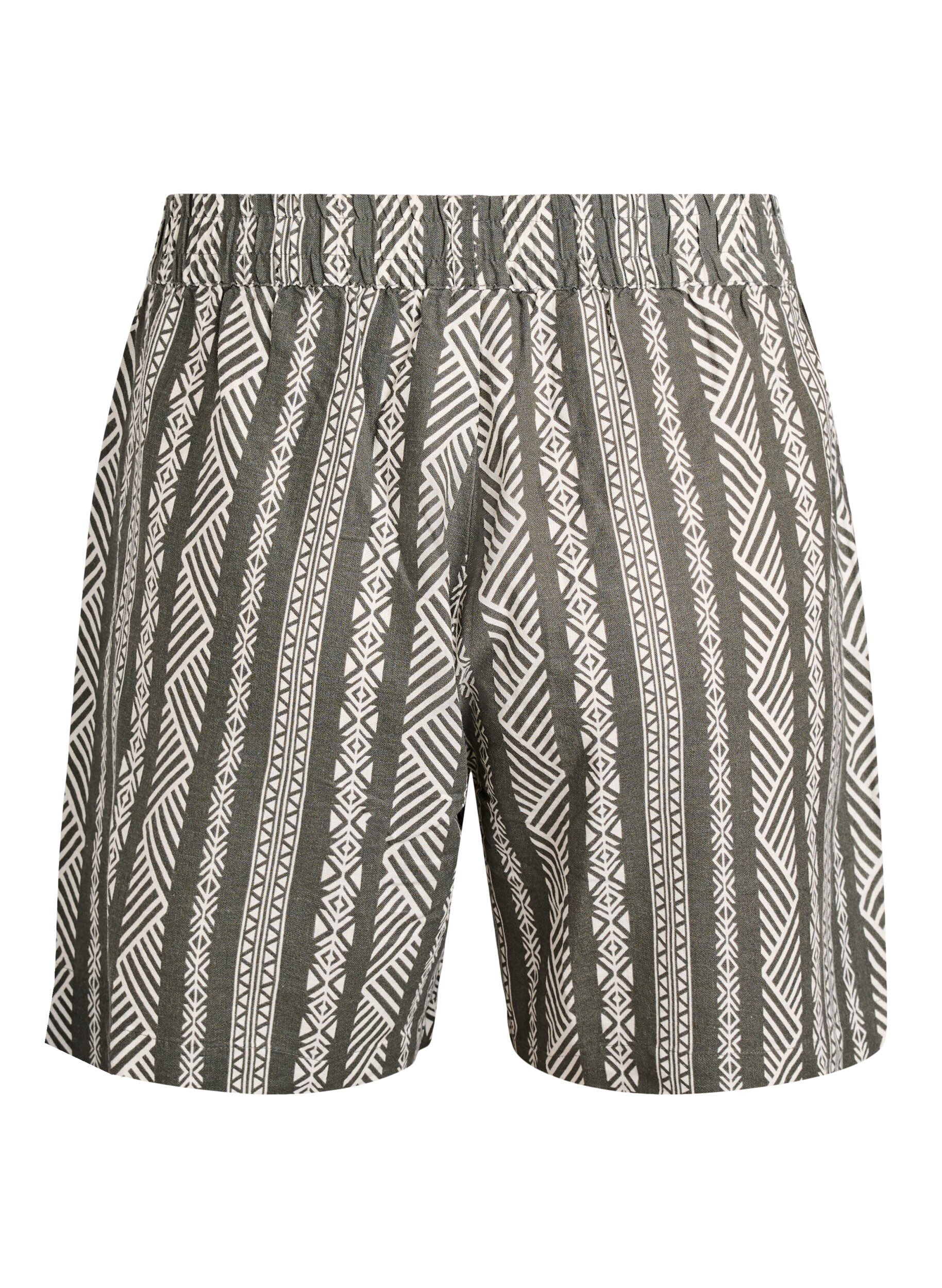 Zizzi Stripete shorts i en blanding av lin og viskose, Gr&oslash;nn, Packshot image number 1