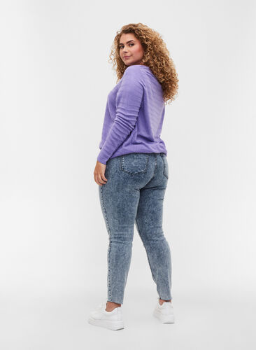 Cropped Bea jeans med ekstra høyt liv, Blue Snow Wash, Model image number 1