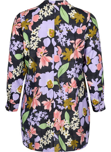 Blomstrete tunika i viskose, Purple Green Flower, Packshot image number 1