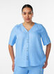 Skjortebluse med V-hals og korte ermer, Bl&aring;, Model image number 0