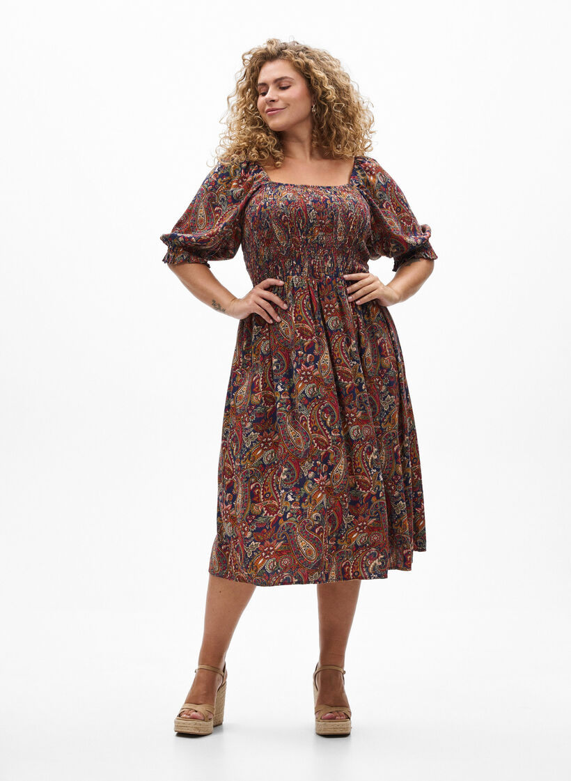 Sommerkjole i viskose med paisley-trykk, Bl&aring;, Model image number 1