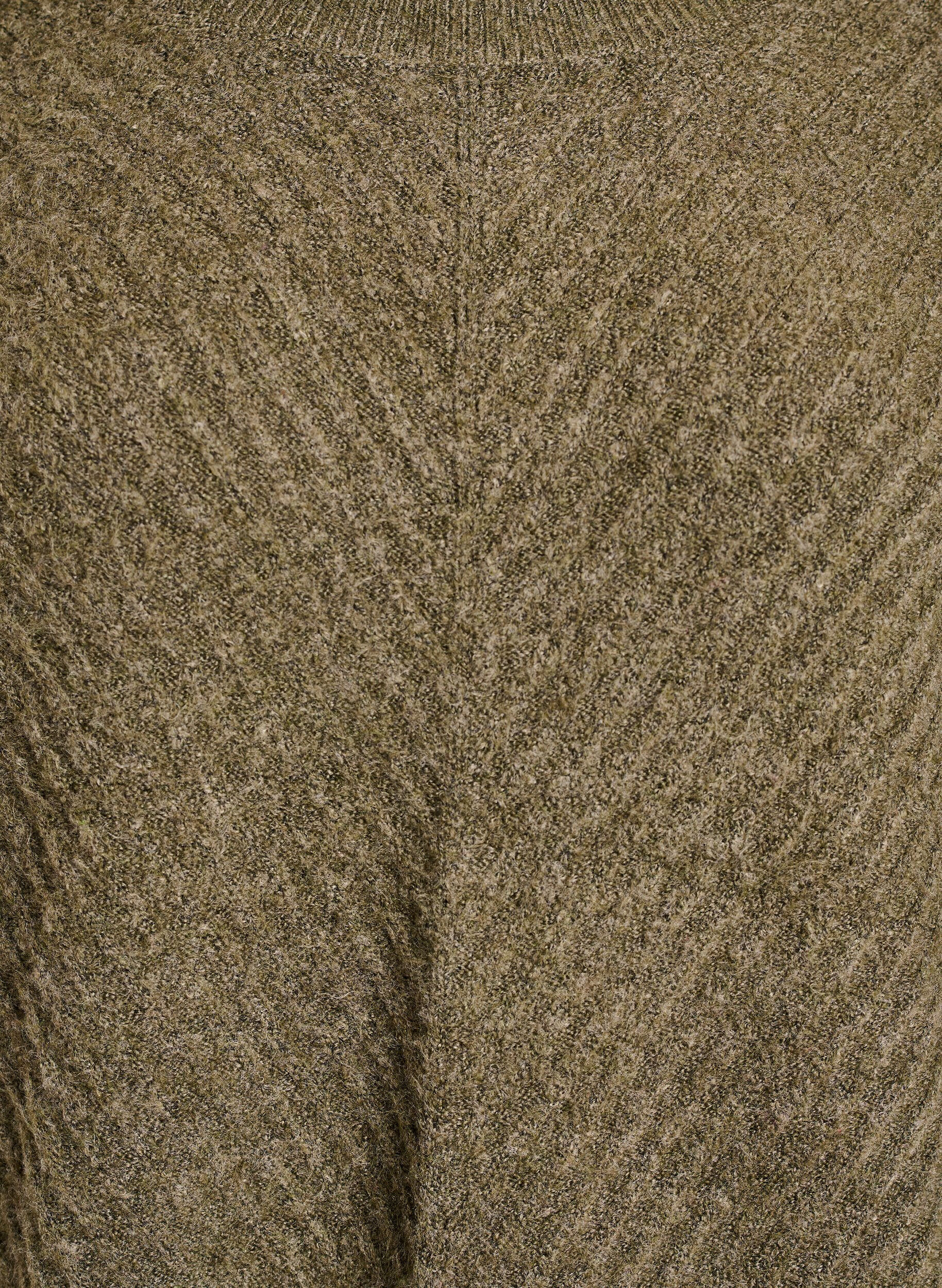 Zizzi Strikkebluse med V-formet ribbem&oslash;nster og splitter, Gr&oslash;nn, Packshot image number 2