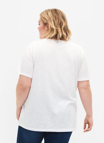 T-skjorte av bomull med blondekant, Bright White, Model image number 1