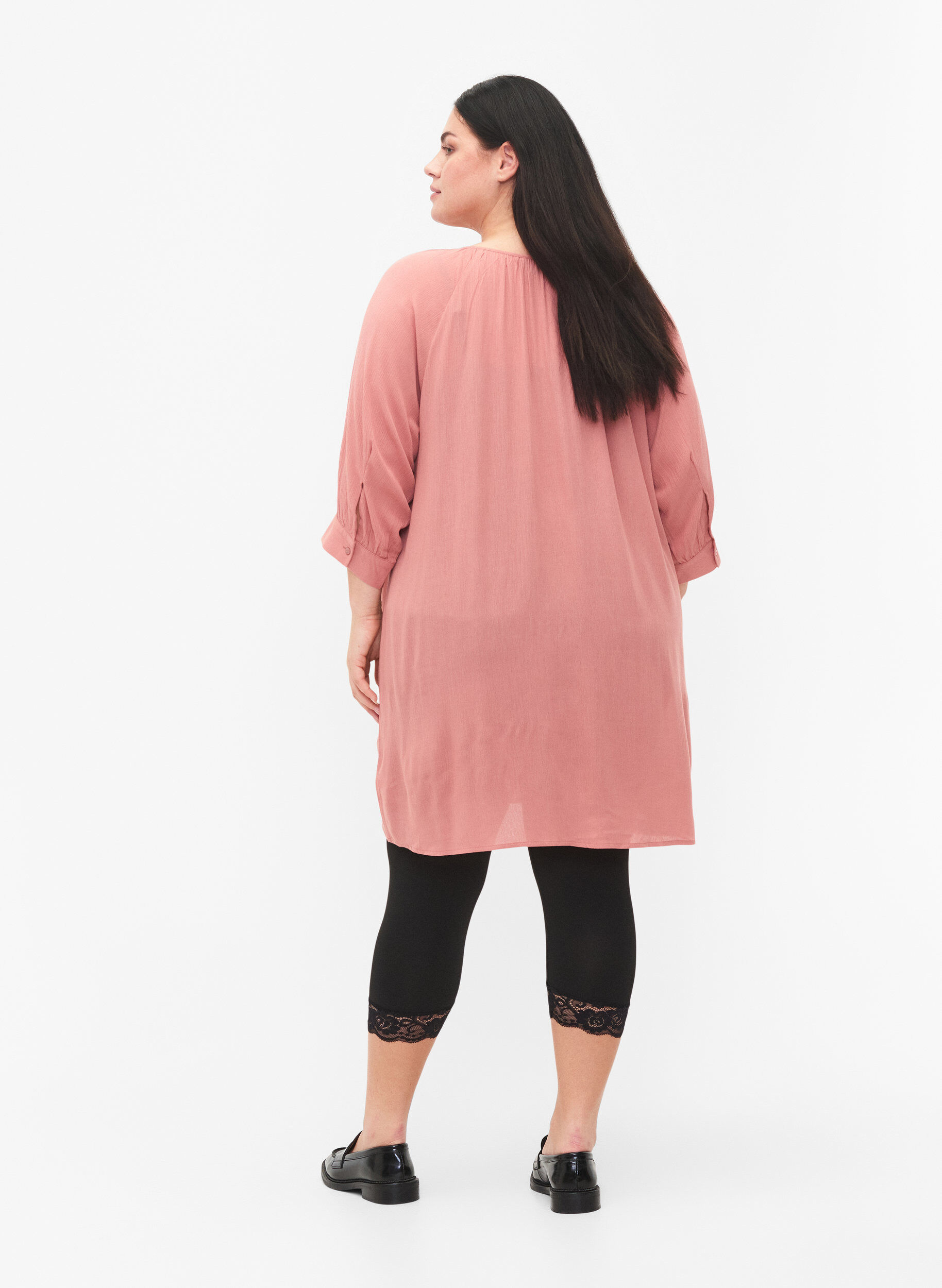 Zizzi Leggings med 3/4-lengde og blondekant, 2 stk., Black / Black, Model image number 1