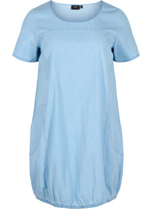 Kortermet denimkjole med lommer, Light blue denim, Packshot image number 0