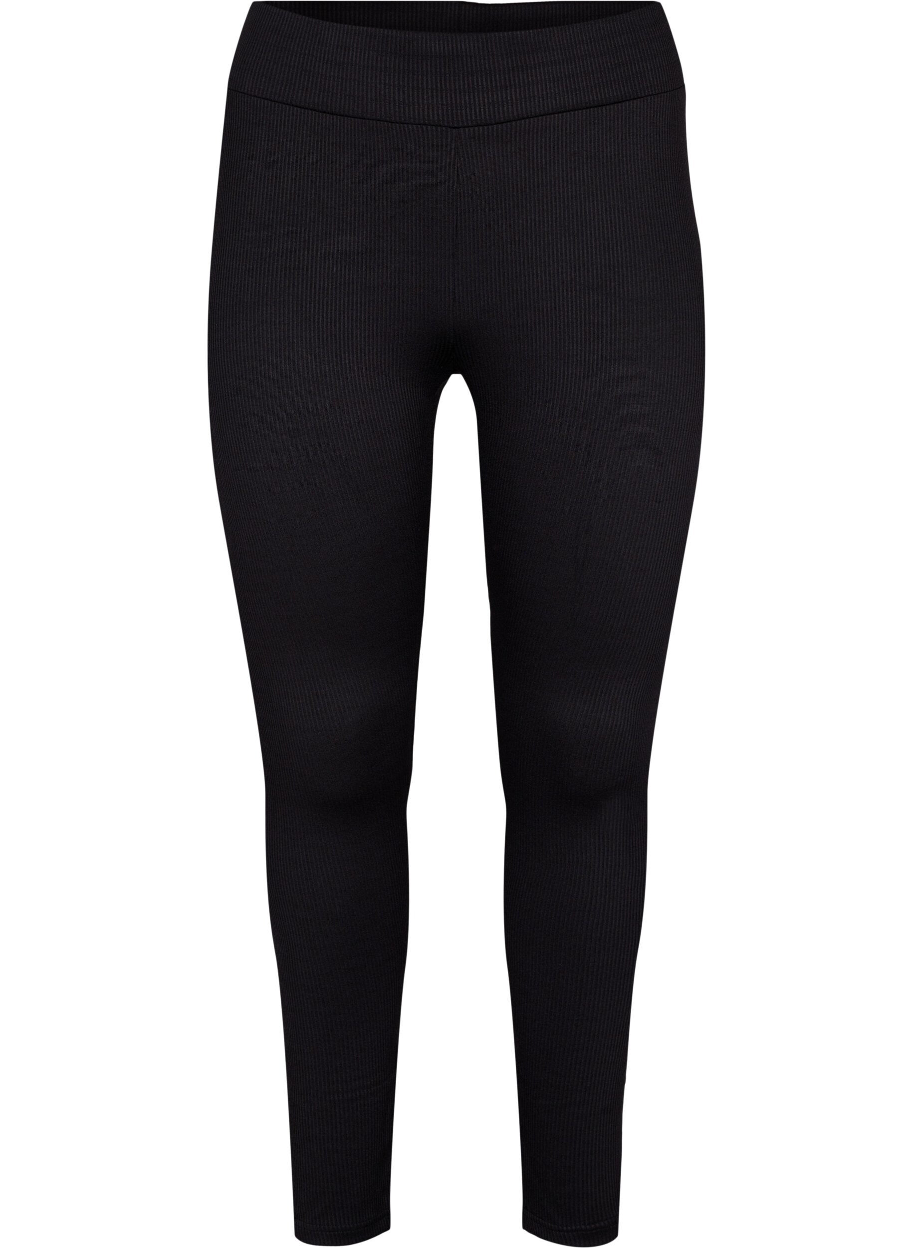 Zizzi Leggings med stretch og ribbet struktur, Black, Packshot image number 0