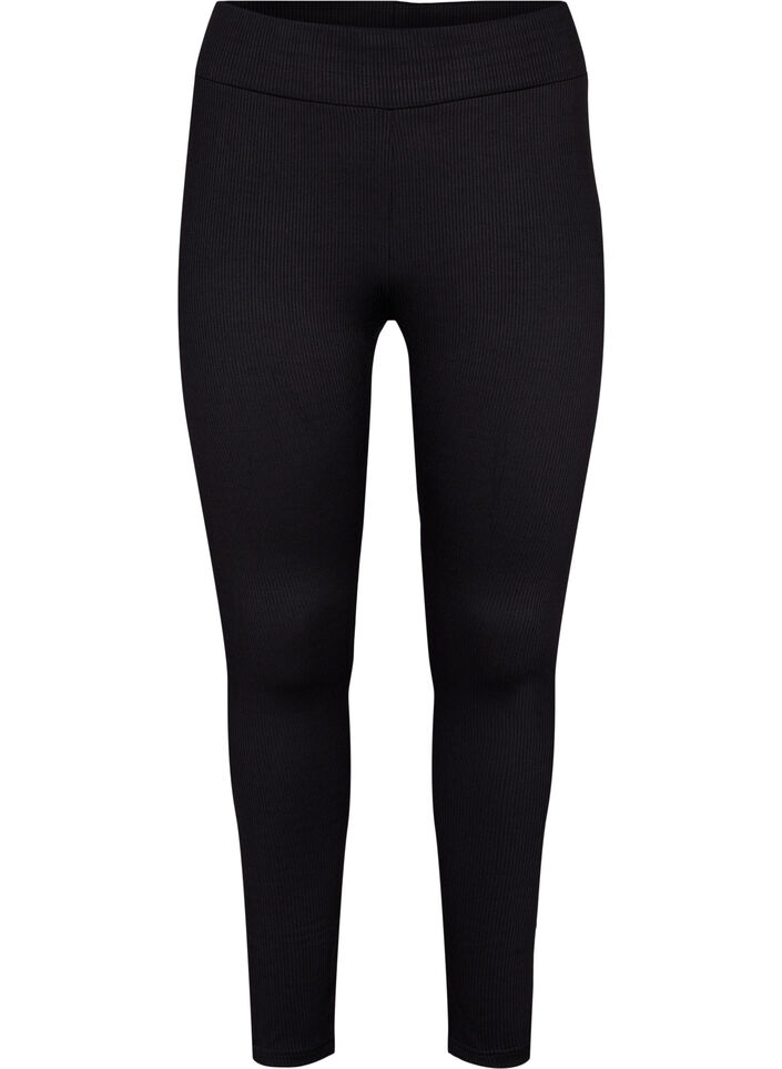 Leggings med stretch og ribbet struktur, Black, Packshot image number 0