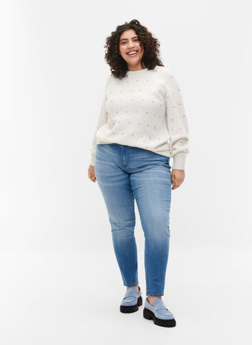 Emily jeans med slim fit og normal høyde i livet, Blue denim, Model image number 0