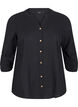 Bomullsbluse med V-hals, Svart, Packshot image number 0