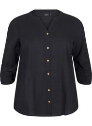 Bomullsbluse med V-hals, Svart