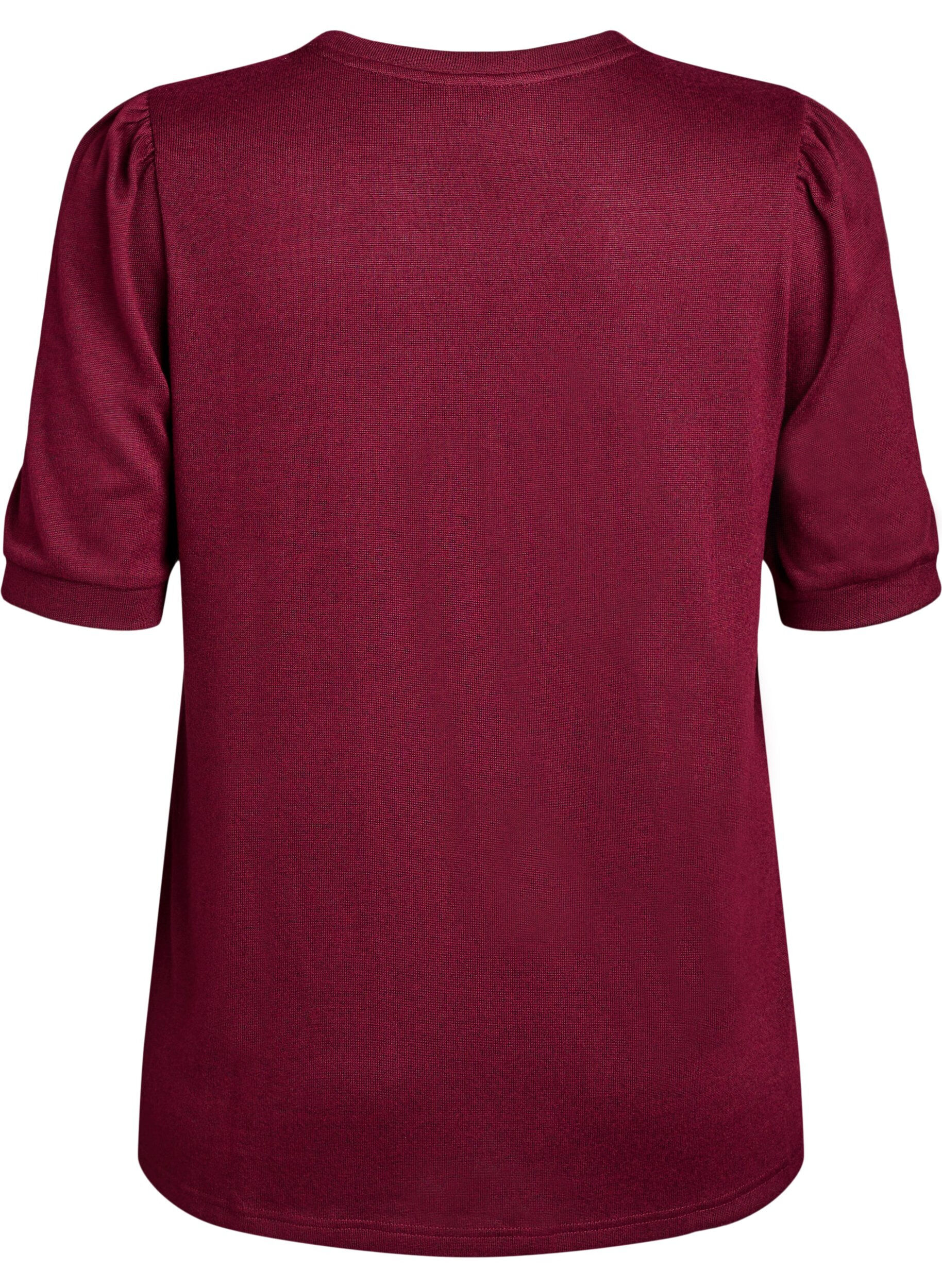 ZizziBluse med knappedetaljer og korte puffermer, M&oslash;rk Bordeaux, Packshot image number 1