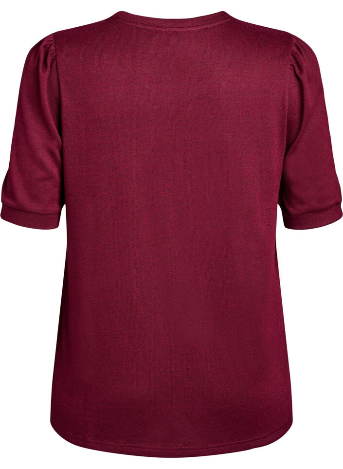 Bluse med knappedetaljer og korte puffermer, M&oslash;rk Bordeaux, Packshot image number 1
