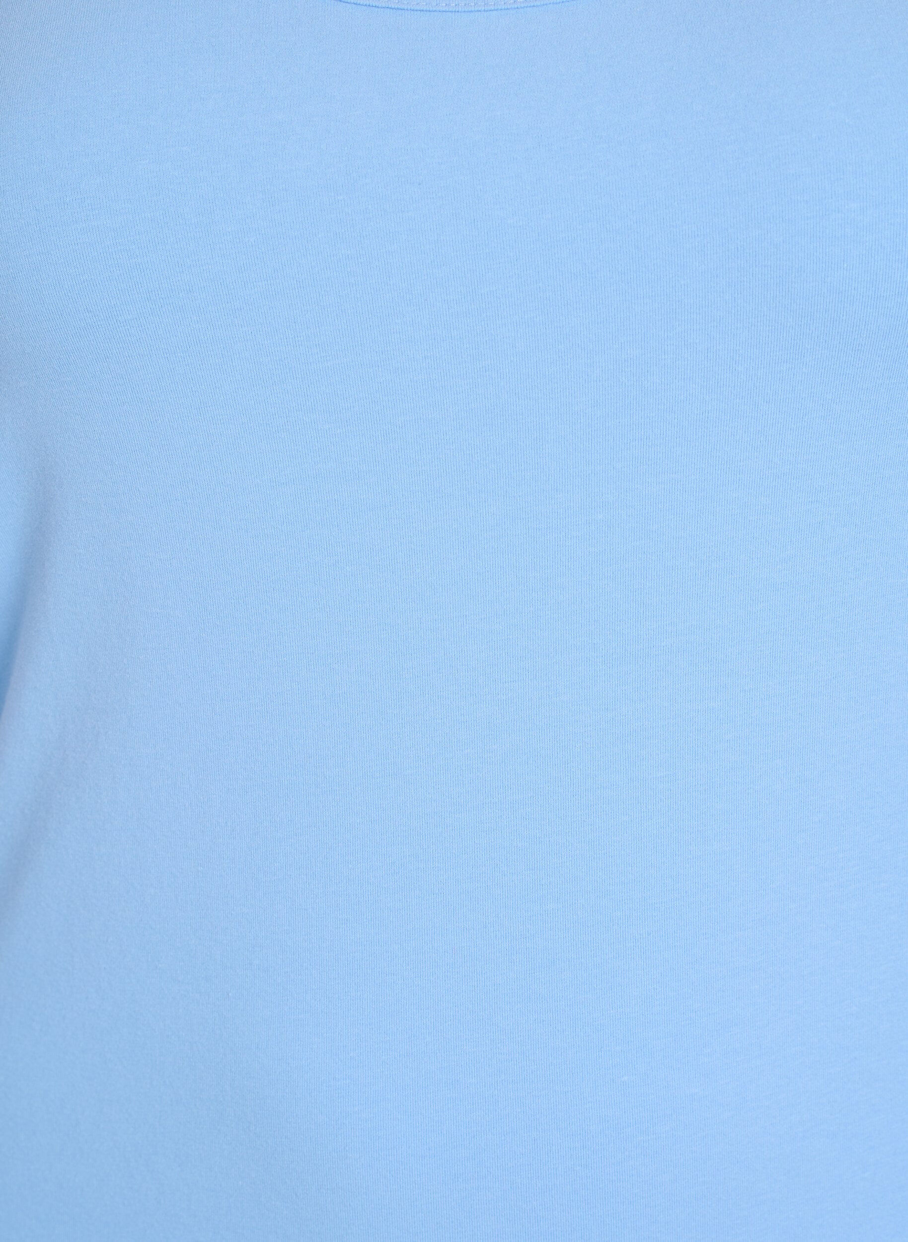 Zizzi Ensfarget basic topp i bomull, Bl&aring;, Packshot image number 2