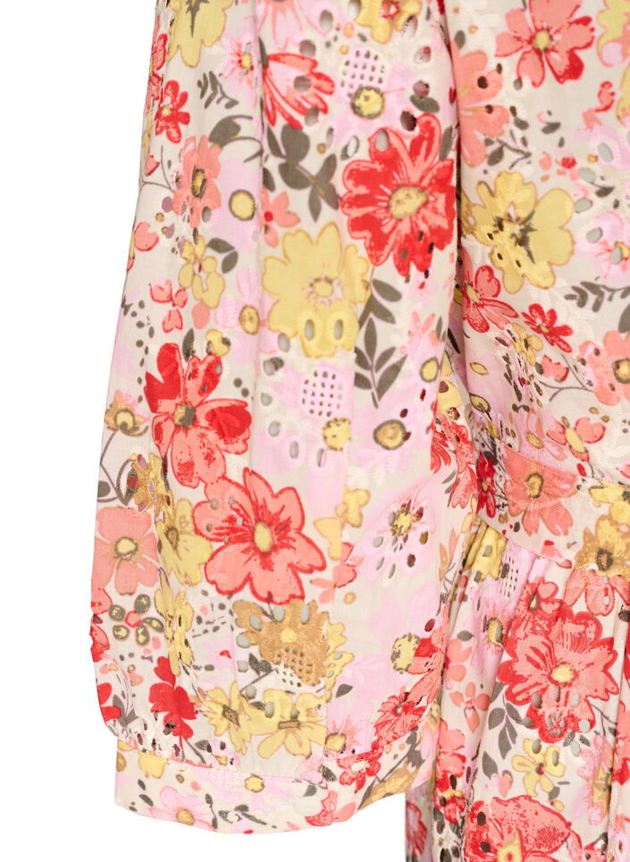 Blomstrete midiskj&oslash;rt med broderie anglaise og knytebelte, Rosa, Packshot