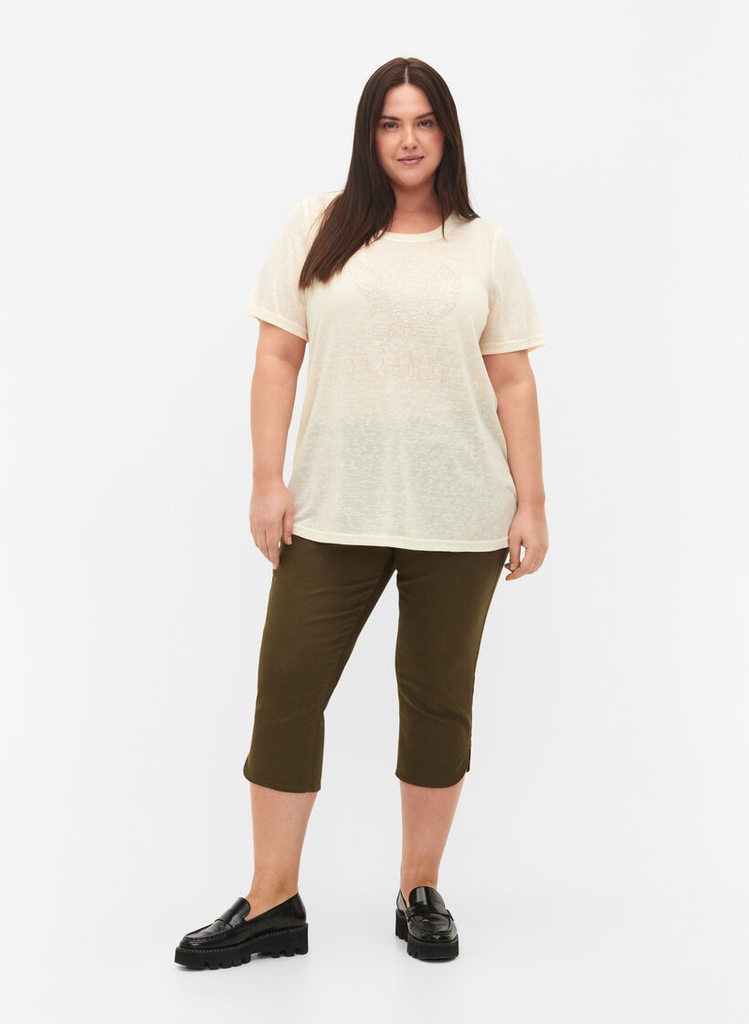 Tettsittende capribukser i bomullsmiks, Ivy Green, Model image number 0