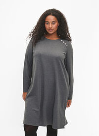 Langermet jerseykjole med knappedetaljer, Dark Grey Melange, Model