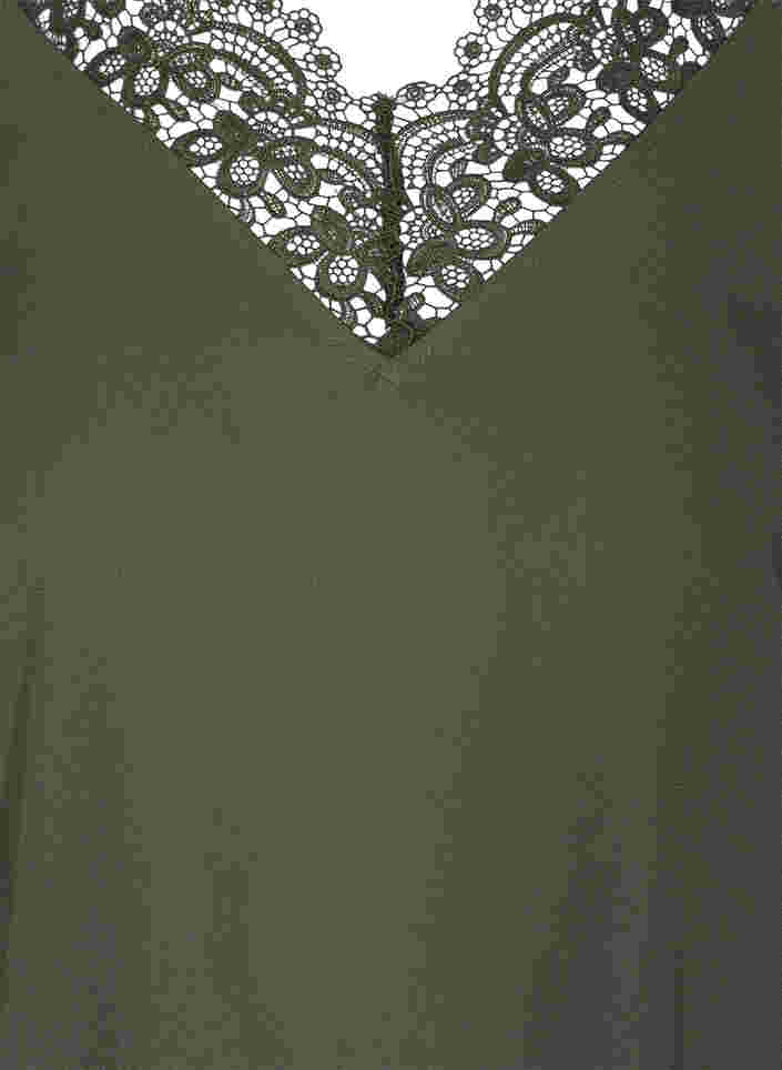 Ensfarget bluse med blonder og 3/4-ermer, Thyme, Packshot image number 2