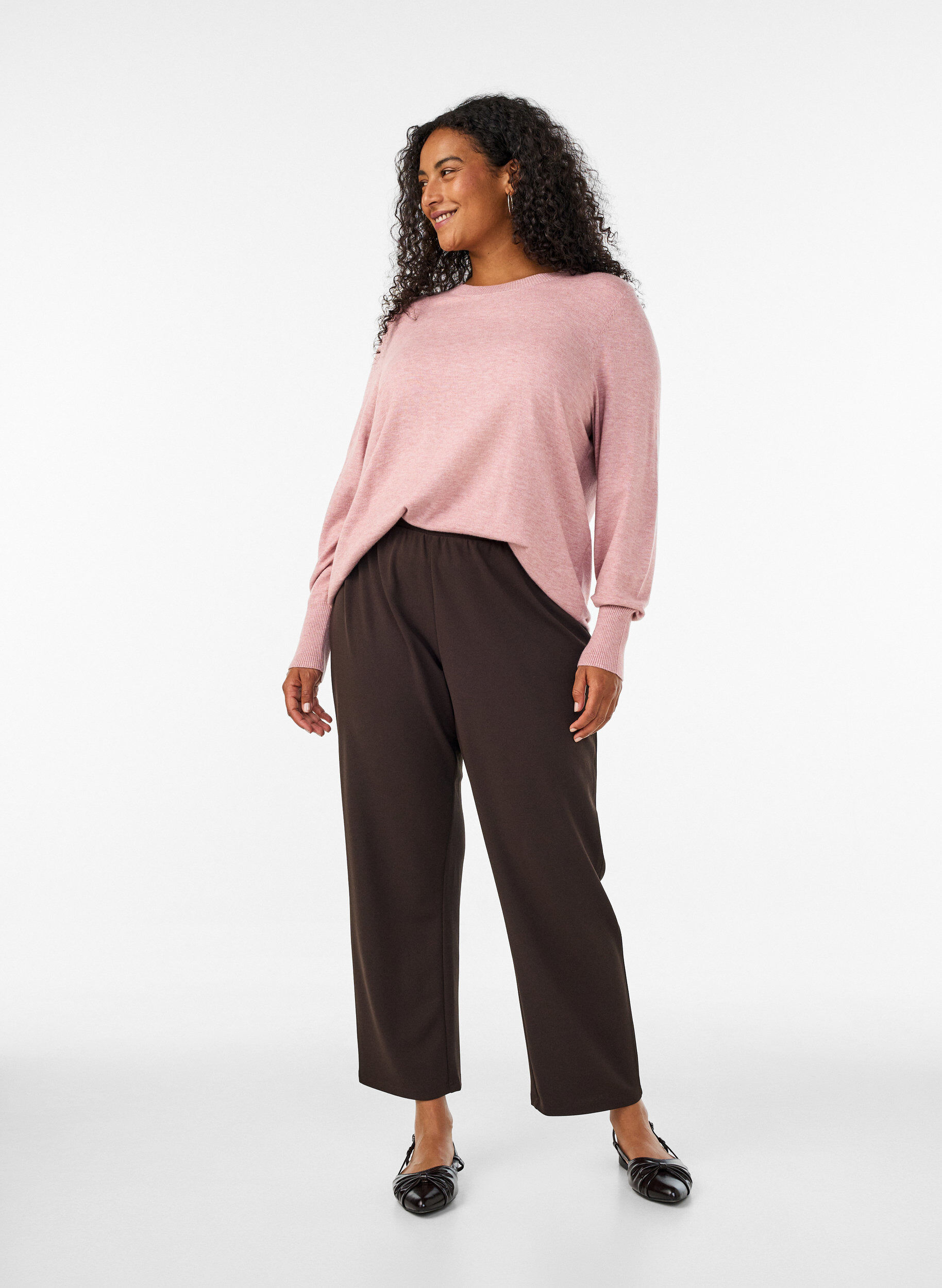 ZizziStrikkebluse med rund hals, Rosa, Model image number 1