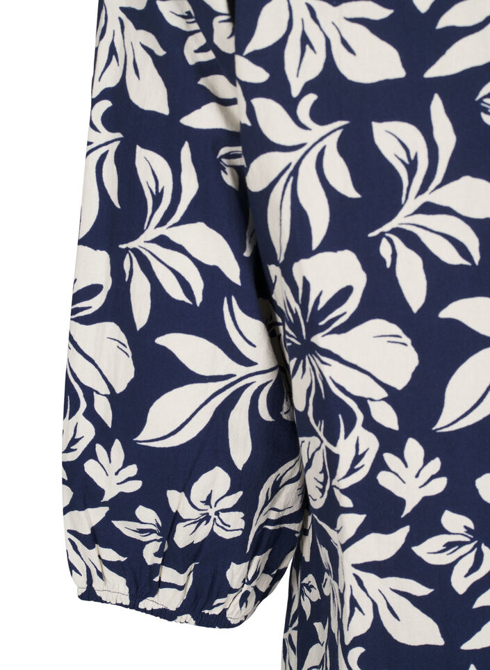 3/4-ermet bomullsbluse med trykk, Naval Academy Flower, Packshot image number 3