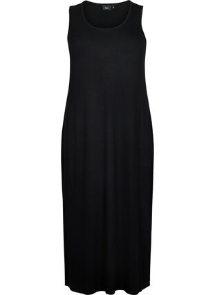 Ermeløs kjole i ribbestrikket viskose, Black, Packshot image number 0