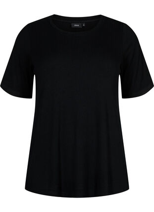 T-skjorte i viskose med ribbet struktur, Black, Packshot image number 0