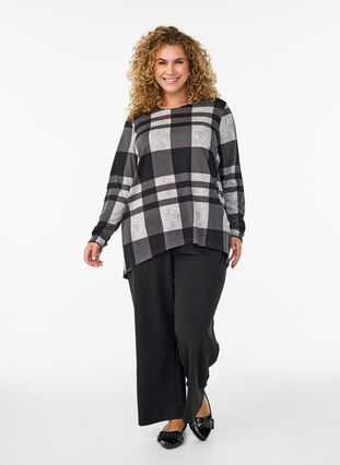 Zizzi Mønstret bluse med lange ermer, Grå, Model image number 1