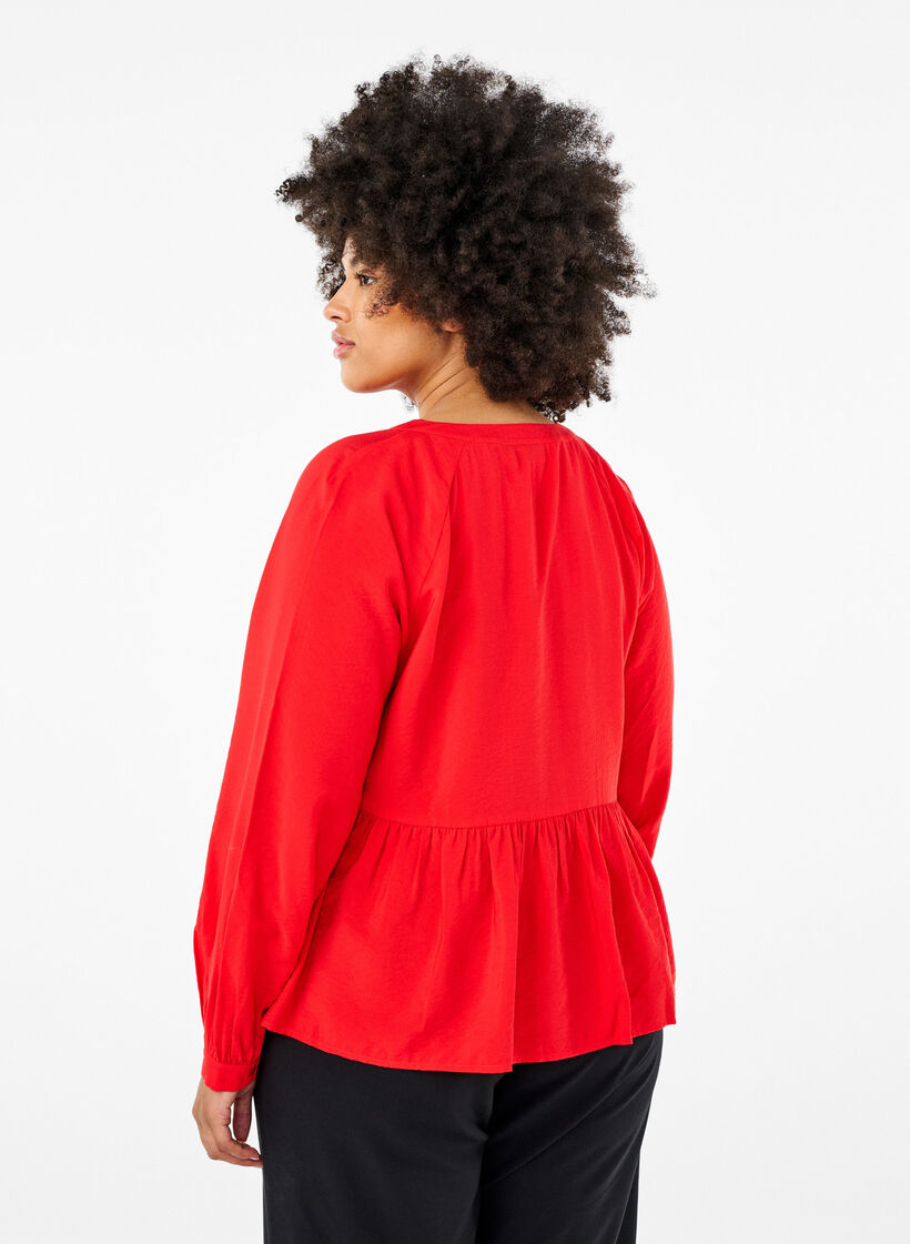 Bluse med sløyfe og lange ermer, Rød, Model image number 2