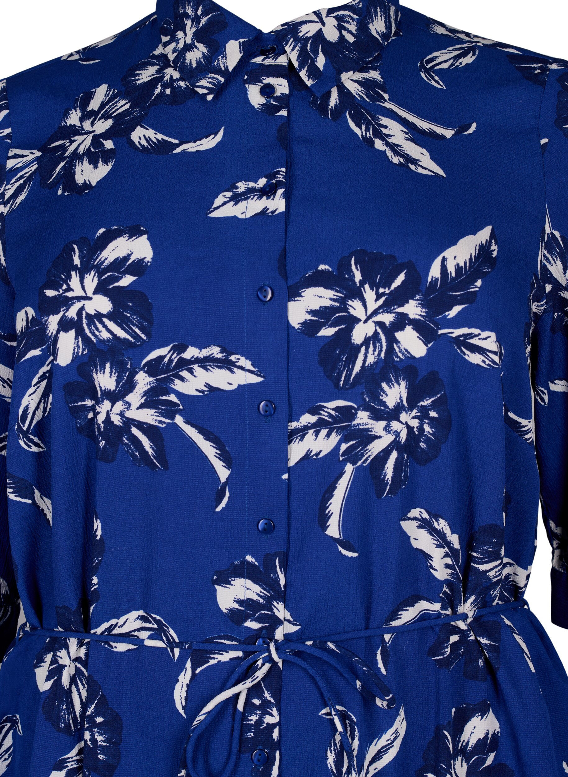 Zizzi FLASH - Skjortekjole med blomstertrykk, Navy Blazer Flower, Packshot image number 2