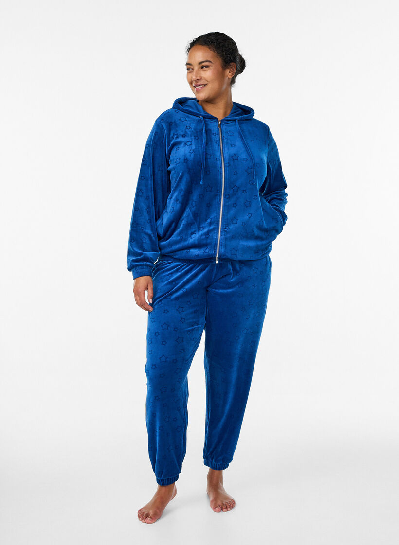 Hettekardigan i velur med lommer, Blå, Model image number 1